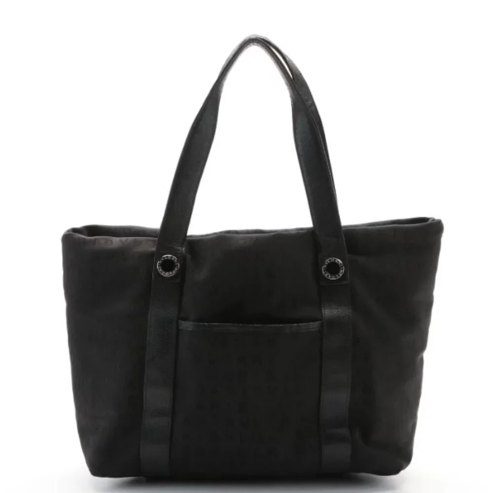 BVLGARI Black Logomania Canvas and Leather Trim Tote